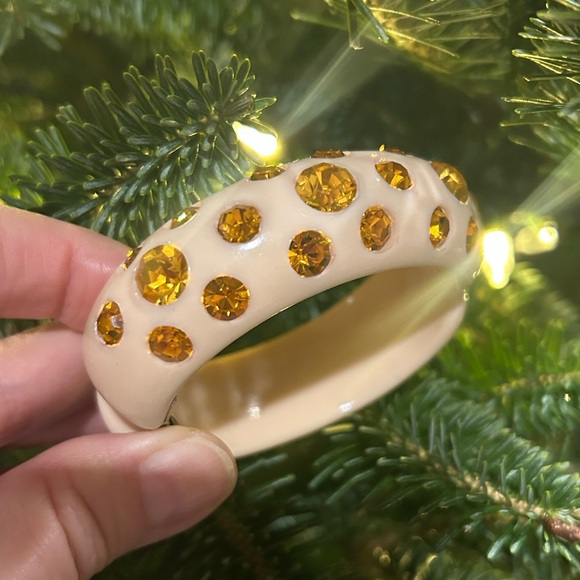 ALBERT WEISS Cream Orange Rhinestone Clamper BRACELET - Picture 2 of 9